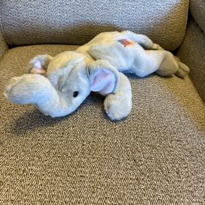 Ty‎ Beanie Buddies Righty Gray Elephant Plush Stuffed Animal Toy American Flag